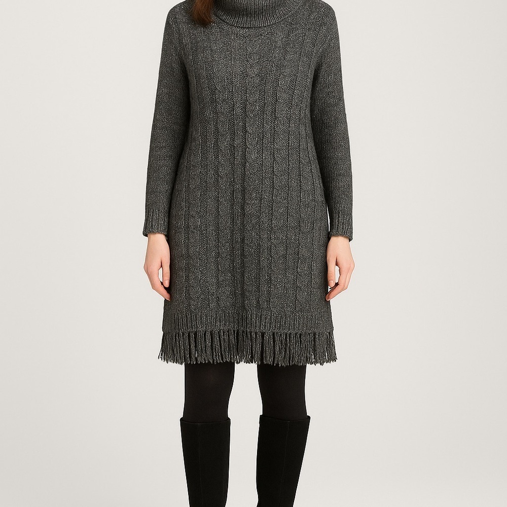 🖤 Soft Surroundings Heathered Gray Fringe Hem Sweater Dress- Plus Size 1X - Picture 2 of 11